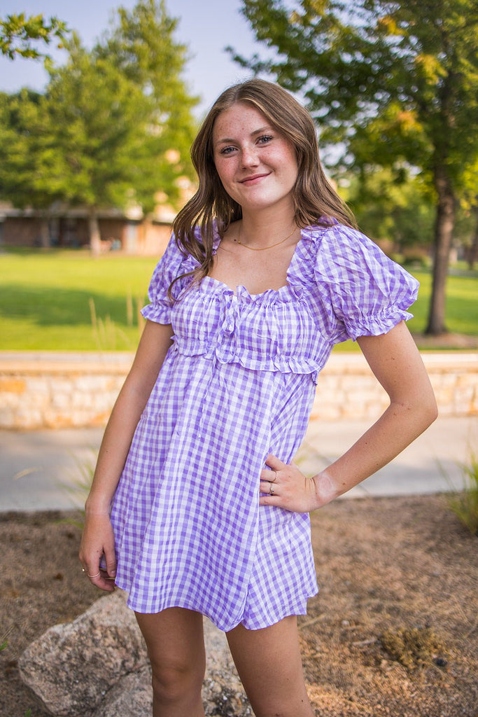 Lavender Milkmaid Plaid Dress - Pepper & Pearl Boutique