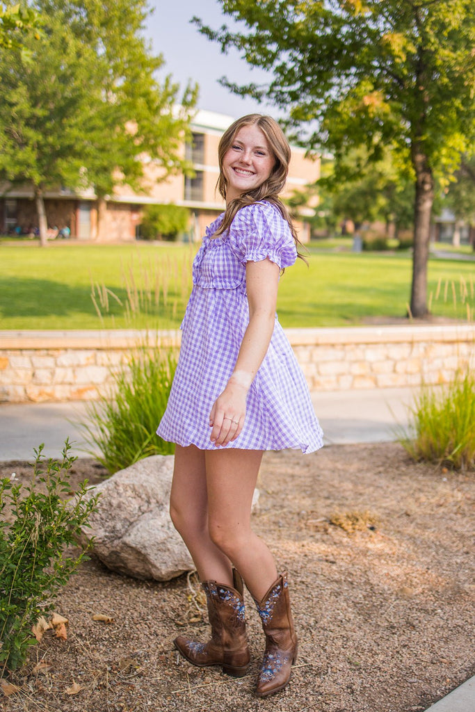 Lavender Milkmaid Plaid Dress - Pepper & Pearl Boutique