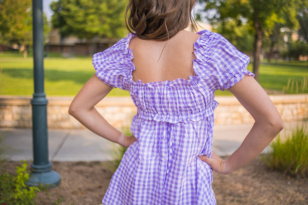 Lavender Milkmaid Plaid Dress - Pepper & Pearl Boutique