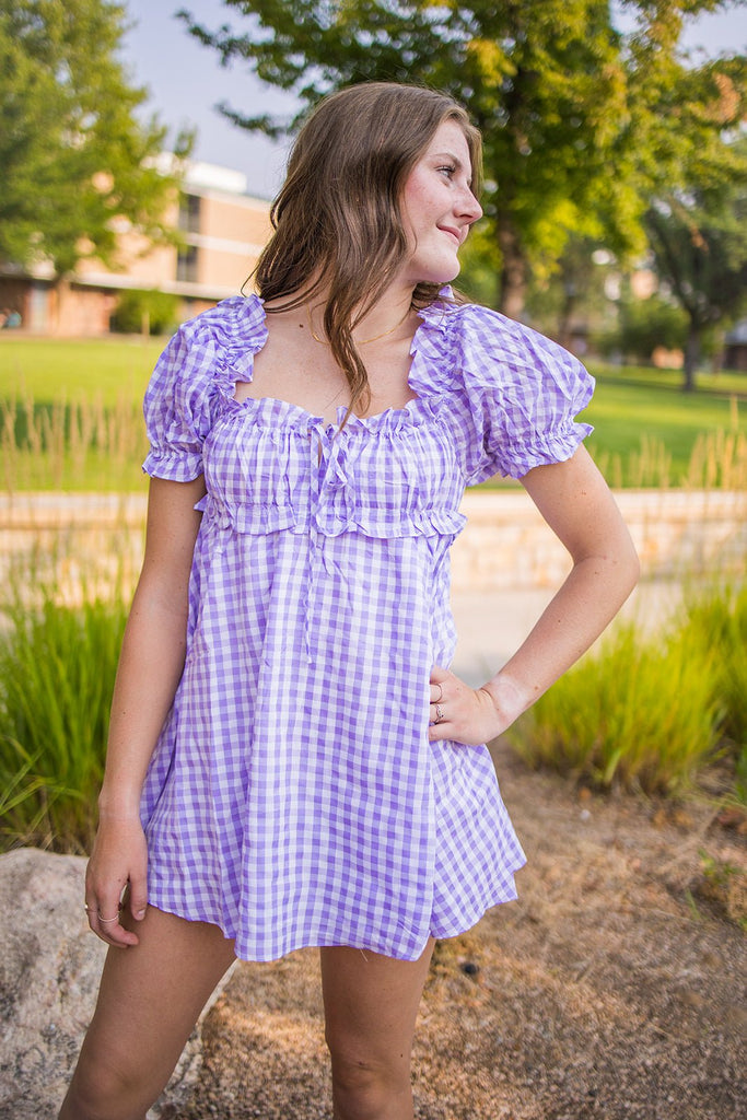 Lavender Milkmaid Plaid Dress - Pepper & Pearl Boutique