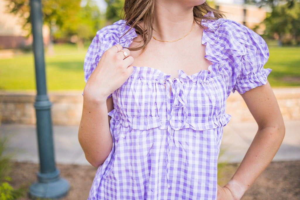 Lavender Milkmaid Plaid Dress - Pepper & Pearl Boutique