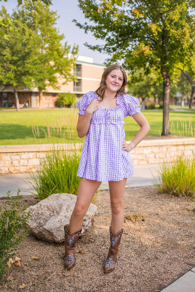 Lavender Milkmaid Plaid Dress - Pepper & Pearl Boutique