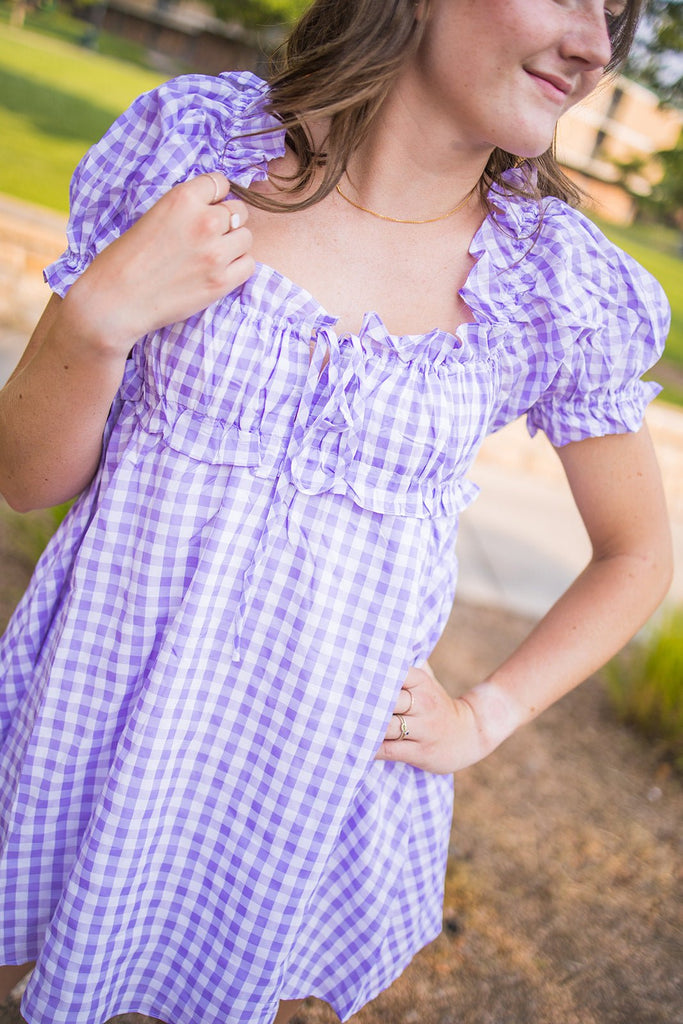 Lavender Milkmaid Plaid Dress - Pepper & Pearl Boutique