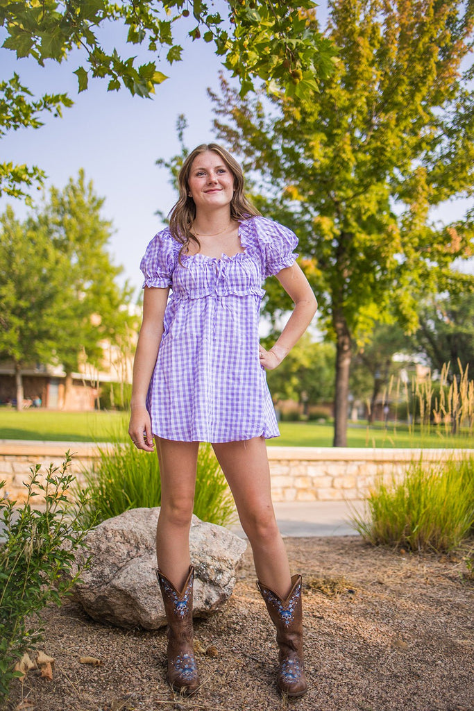 Lavender Milkmaid Plaid Dress - Pepper & Pearl Boutique