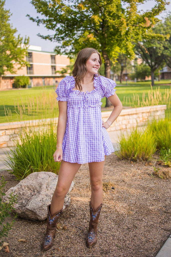 Lavender Milkmaid Plaid Dress - Pepper & Pearl Boutique