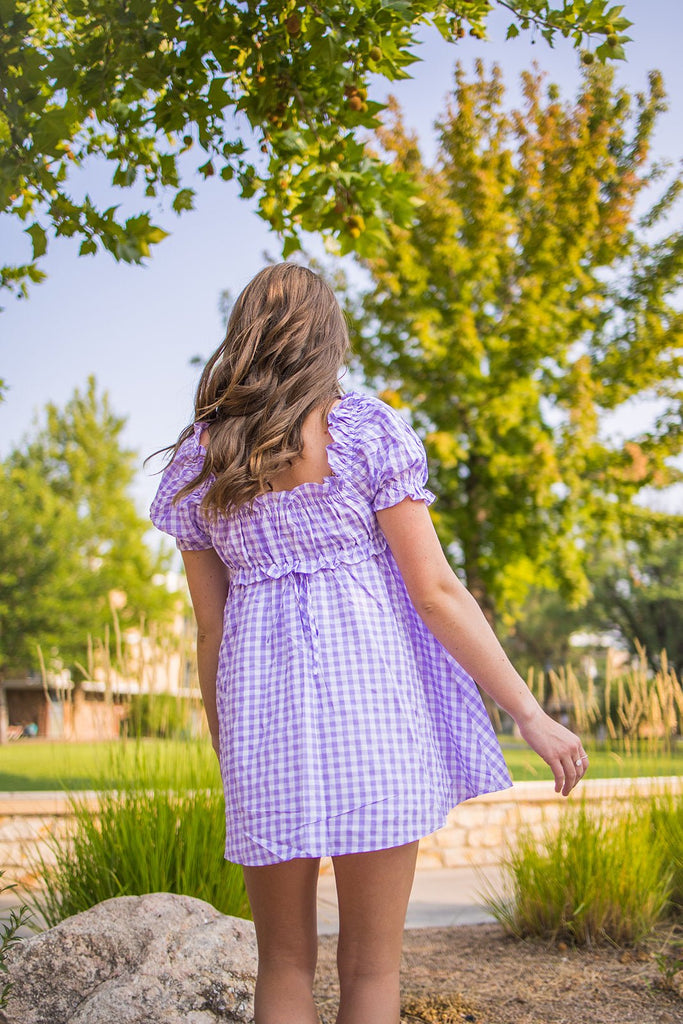 Lavender Milkmaid Plaid Dress - Pepper & Pearl Boutique