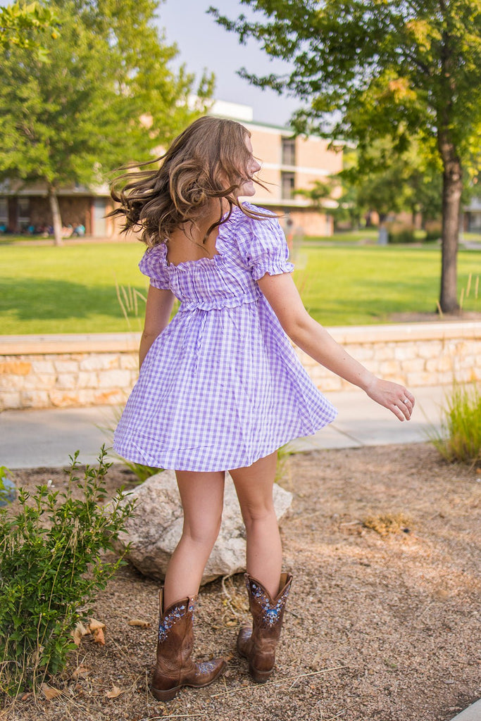 Lavender Milkmaid Plaid Dress - Pepper & Pearl Boutique