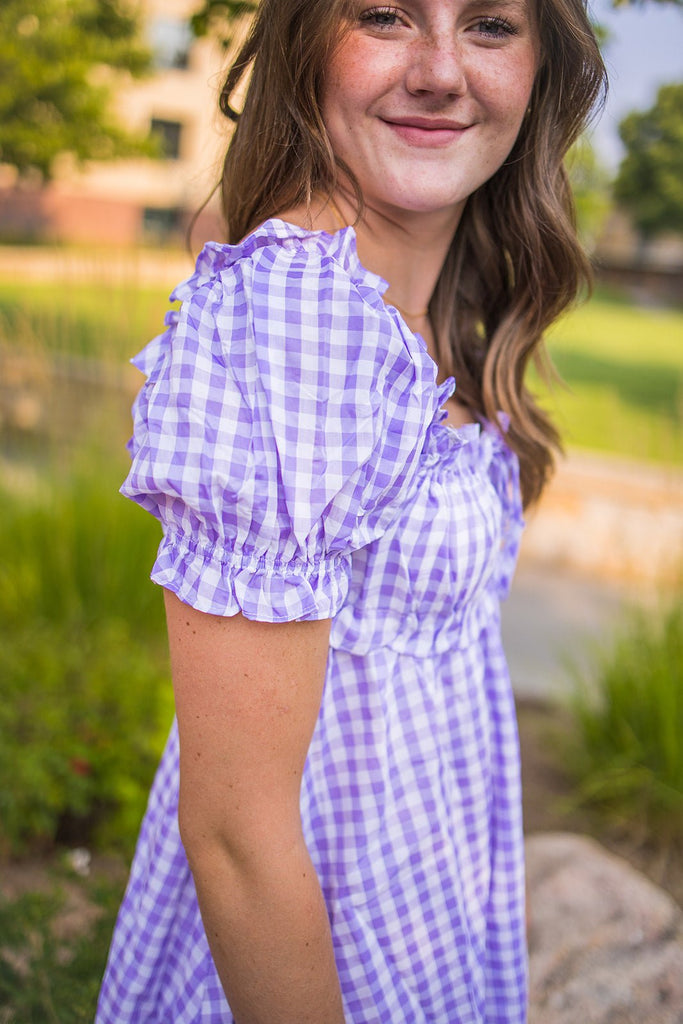 Lavender Milkmaid Plaid Dress - Pepper & Pearl Boutique