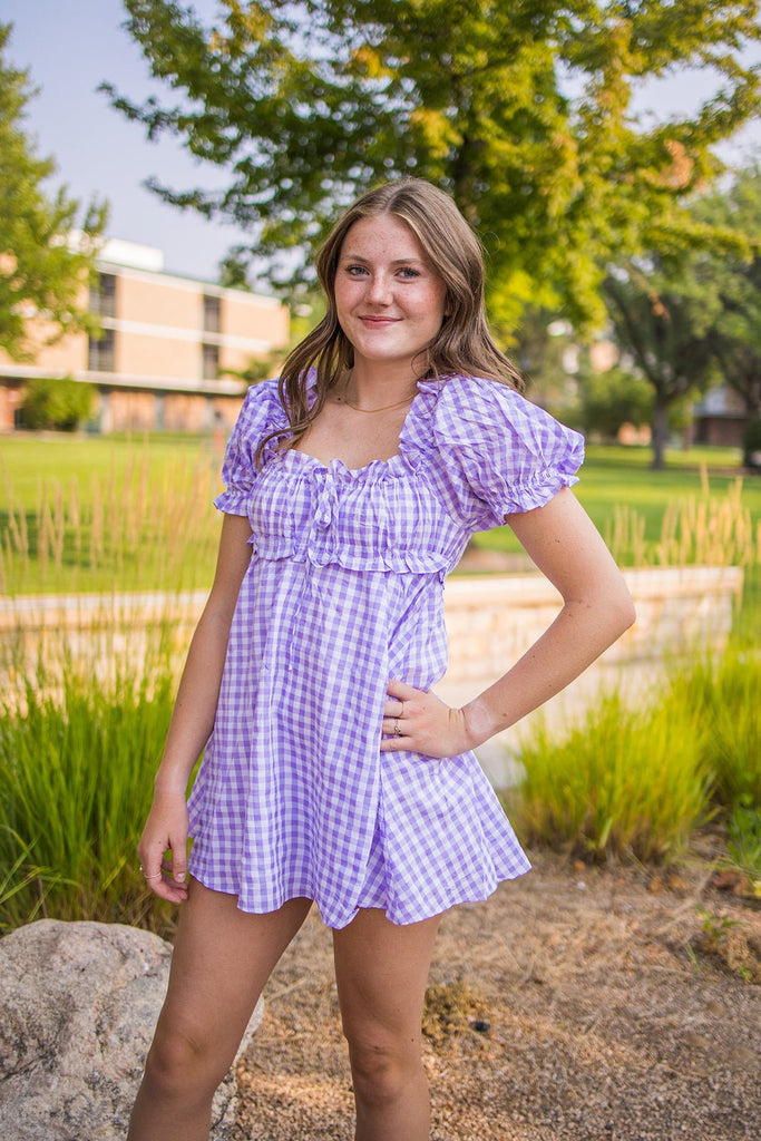 Lavender Milkmaid Plaid Dress - Pepper & Pearl Boutique