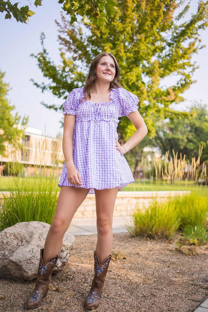 Lavender Milkmaid Plaid Dress - Pepper & Pearl Boutique