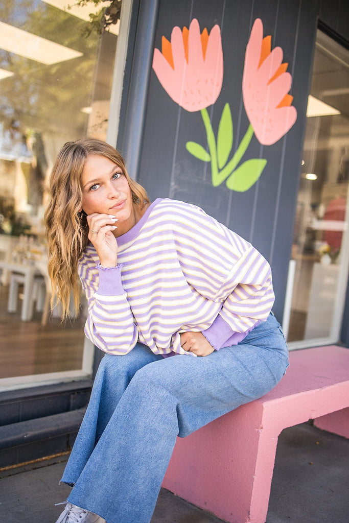 Lavender Thermal Striped Top - Pepper & Pearl Boutique