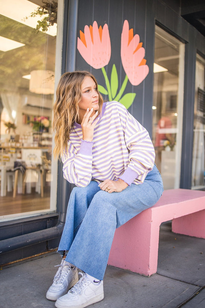 Lavender Thermal Striped Top - Pepper & Pearl Boutique