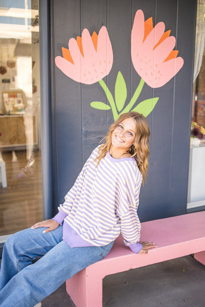 Lavender Thermal Striped Top - Pepper & Pearl Boutique