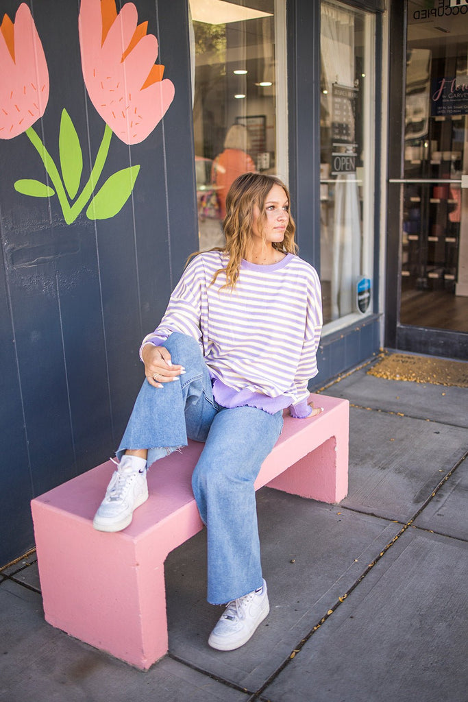 Lavender Thermal Striped Top - Pepper & Pearl Boutique