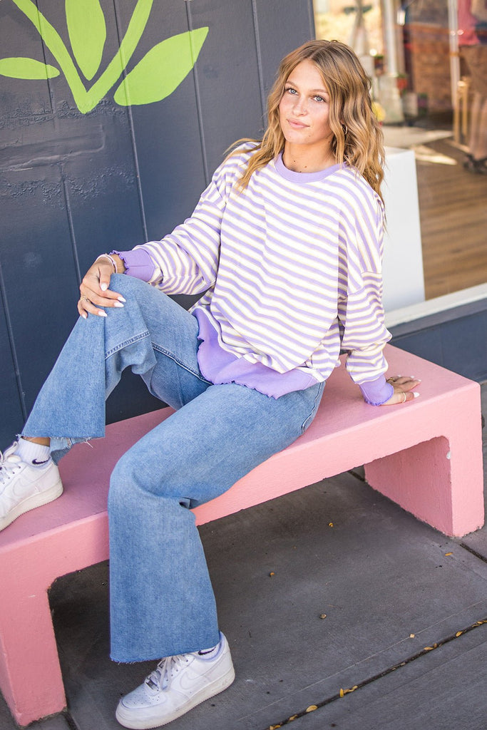 Lavender Thermal Striped Top - Pepper & Pearl Boutique