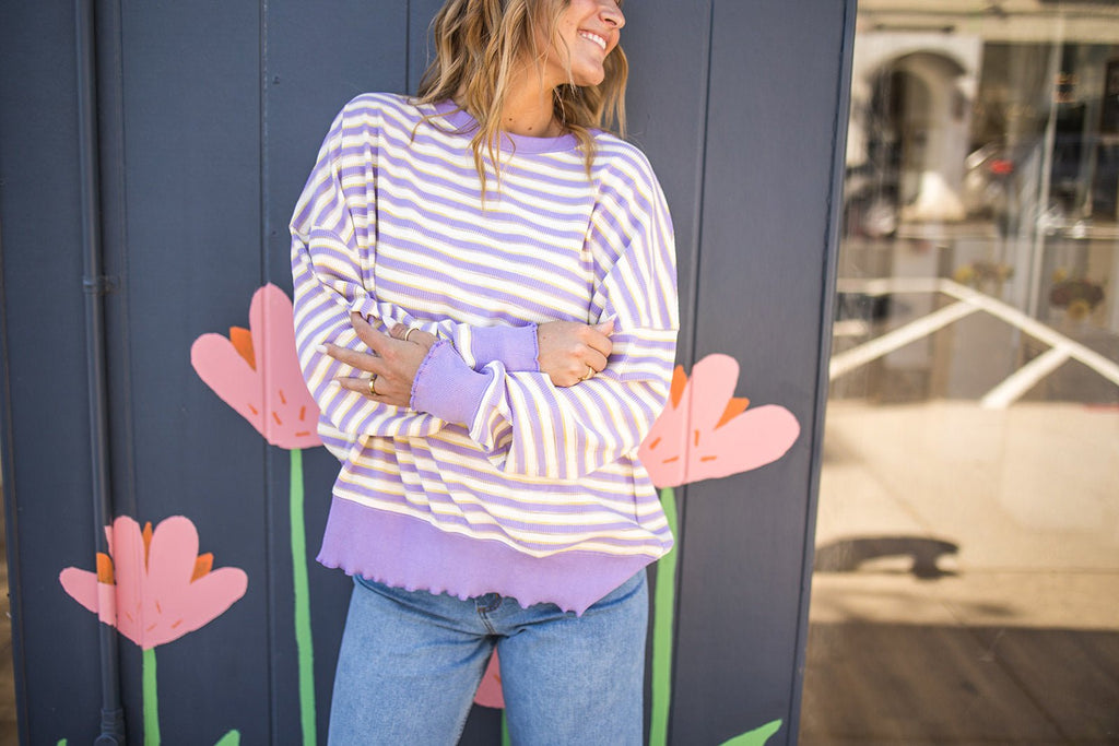 Lavender Thermal Striped Top - Pepper & Pearl Boutique