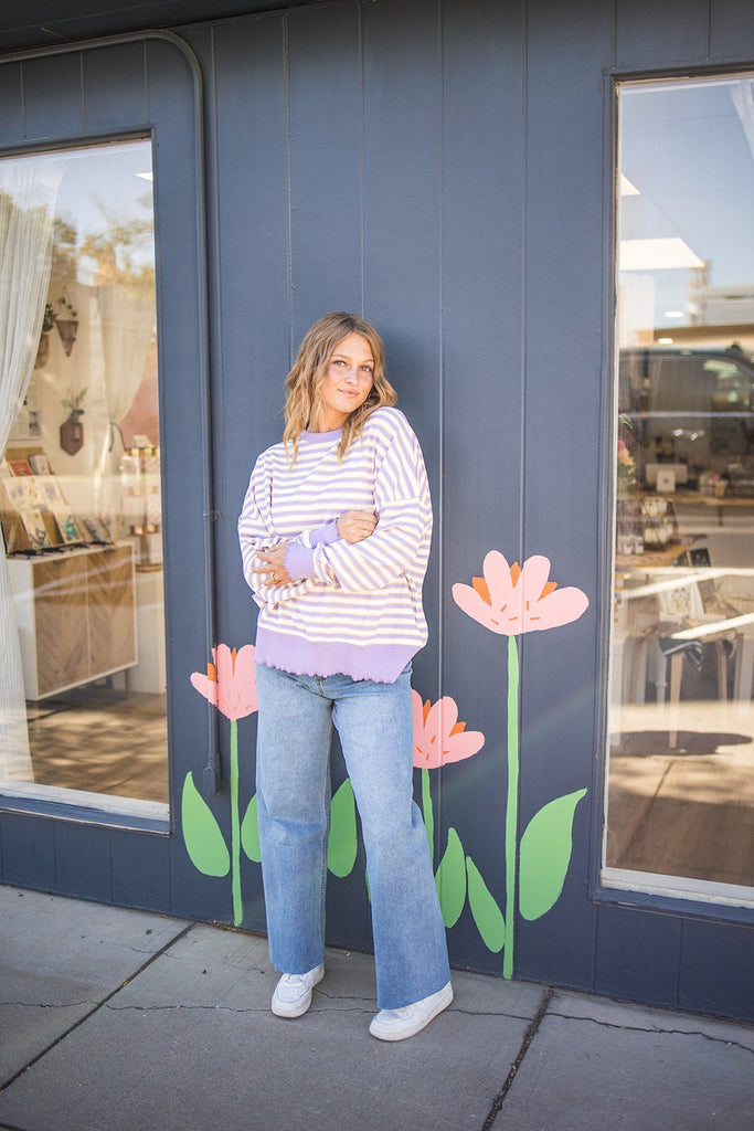 Lavender Thermal Striped Top - Pepper & Pearl Boutique