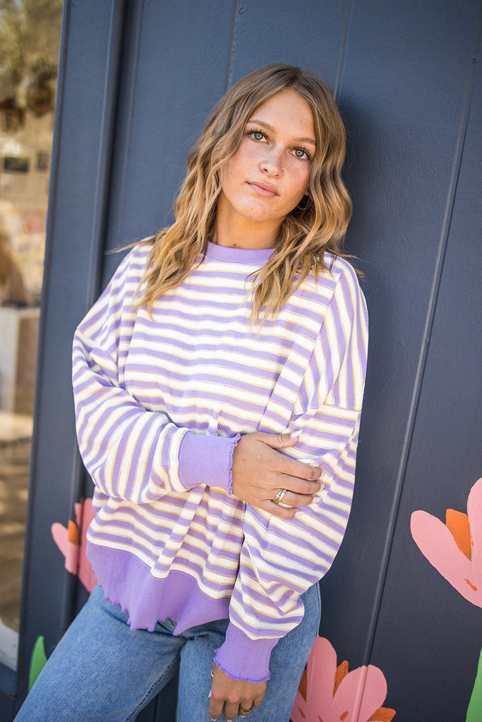 Lavender Thermal Striped Top - Pepper & Pearl Boutique