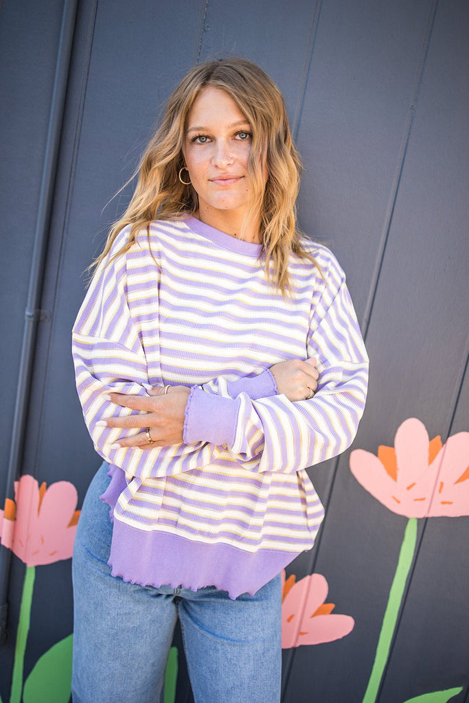 Lavender Thermal Striped Top - Pepper & Pearl Boutique