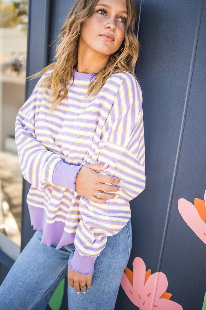 Lavender Thermal Striped Top - Pepper & Pearl Boutique