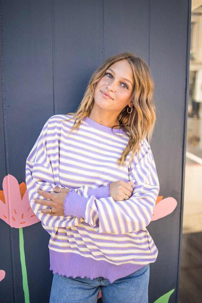 Lavender Thermal Striped Top - Pepper & Pearl Boutique