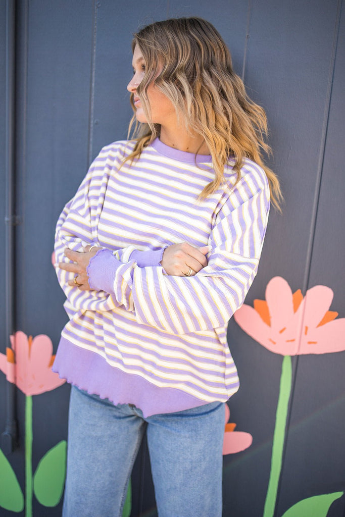 Lavender Thermal Striped Top - Pepper & Pearl Boutique