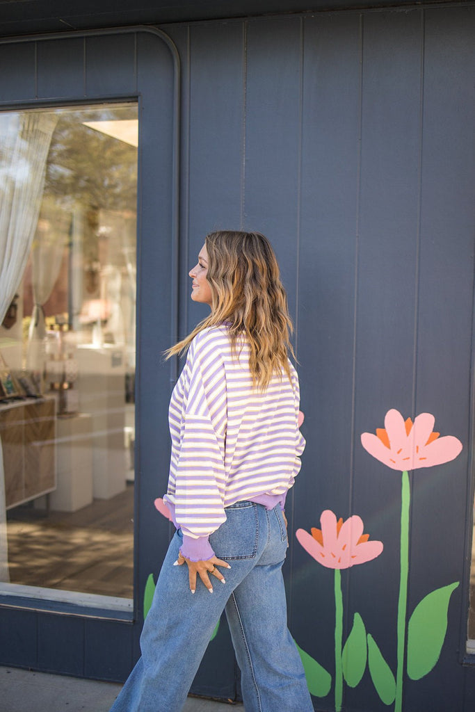 Lavender Thermal Striped Top - Pepper & Pearl Boutique