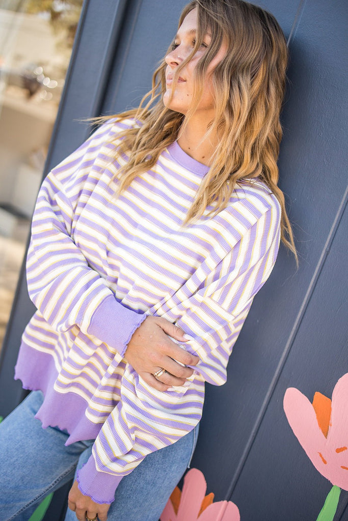 Lavender Thermal Striped Top - Pepper & Pearl Boutique