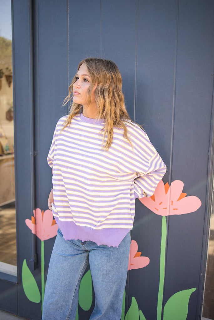 Lavender Thermal Striped Top - Pepper & Pearl Boutique