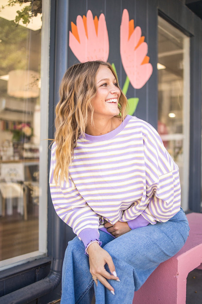 Lavender Thermal Striped Top - Pepper & Pearl Boutique