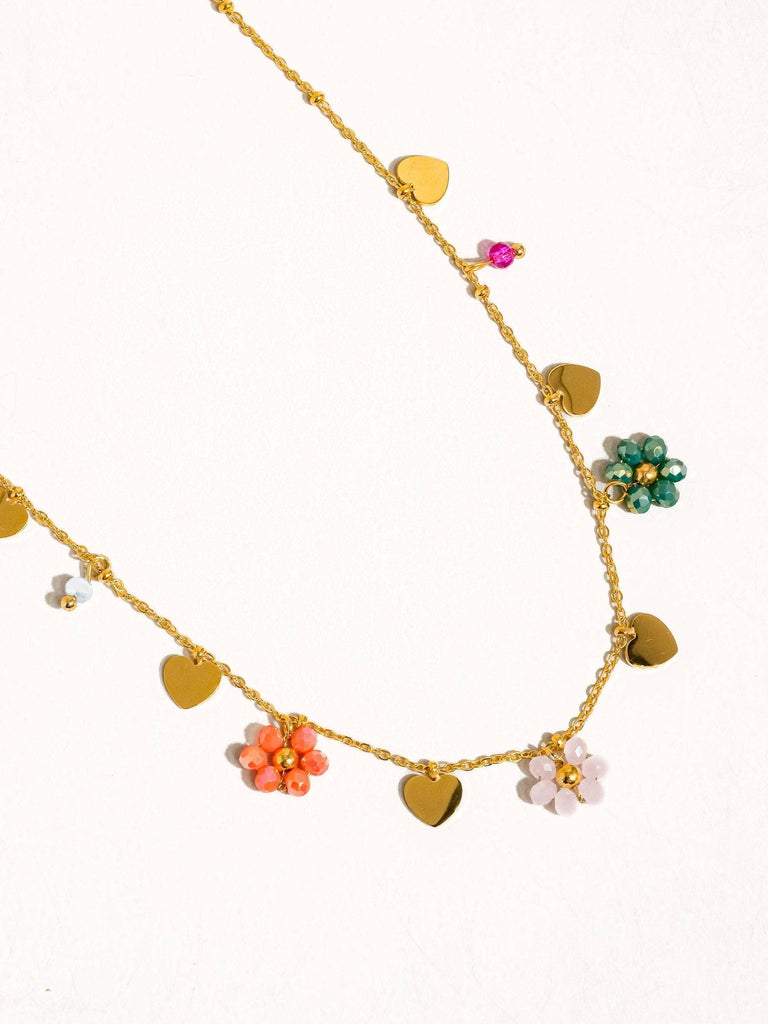 Melvin 18K Gold Non - Tarnish Flower & Hearts Necklace - Pepper & Pearl Boutique