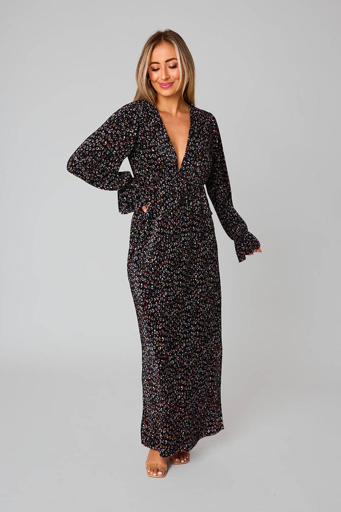 Mini Pleat Leopard Maxi Dress - Pepper & Pearl Boutique