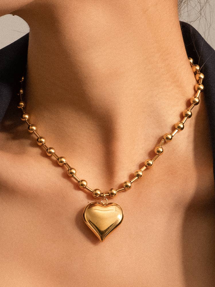 Paris 18K Gold Non - Tarnish Large Heart Chain Necklace - Pepper & Pearl Boutique