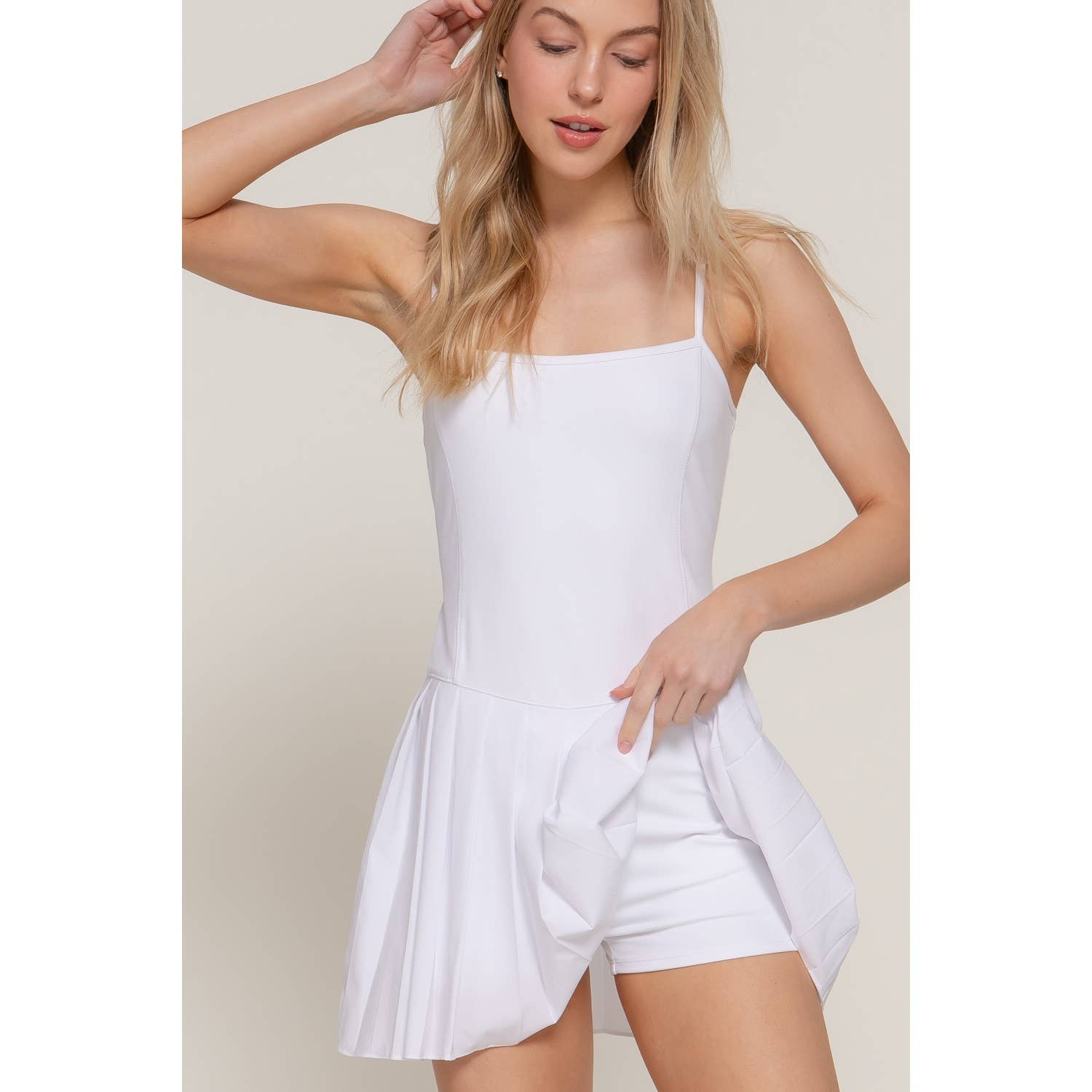 active pleated skort mini dress Fabletics Women's Hot Shot Pleated Dress Classic Mini White Size S