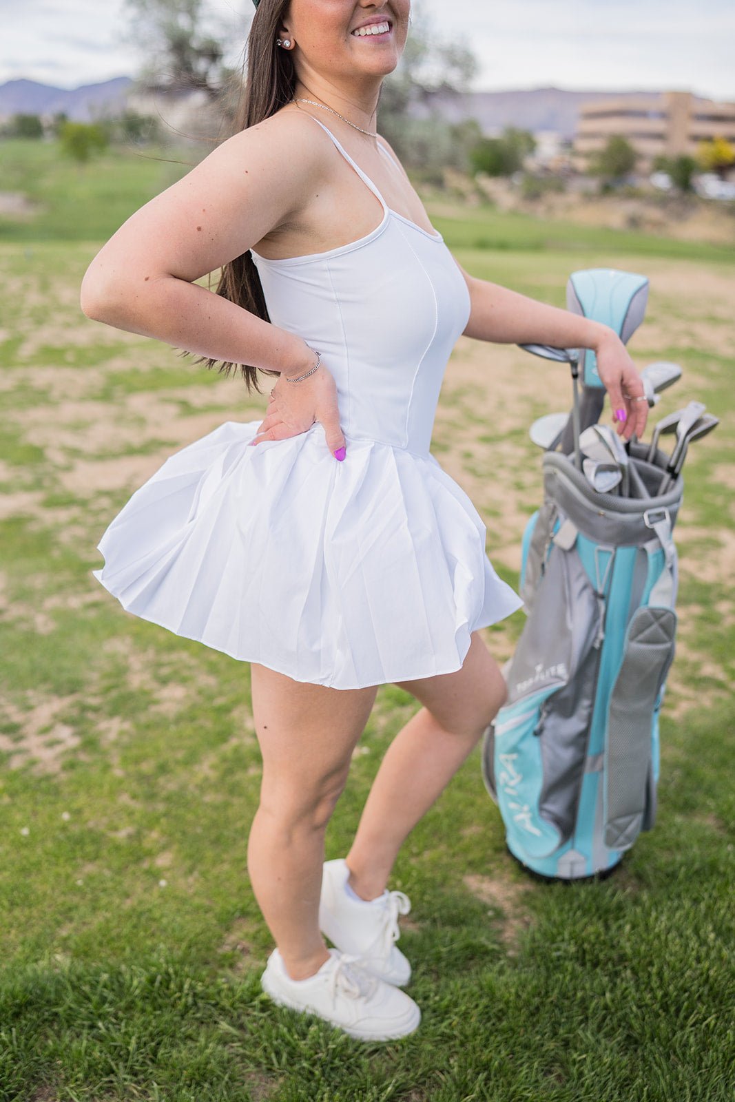 active pleated skort mini dress Fabletics Women's Hot Shot Pleated Dress Classic Mini White Size S