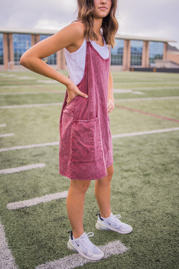 Ready To Play Dress - Maroon Acid Wash - Pepper & Pearl Boutique