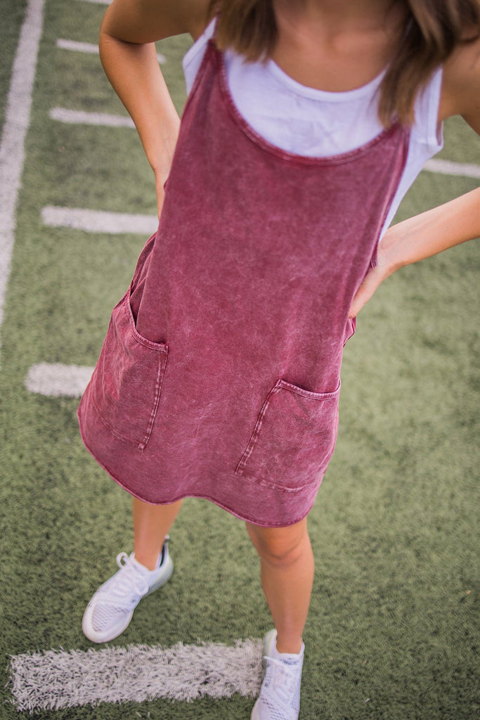 Ready To Play Dress - Maroon Acid Wash - Pepper & Pearl Boutique