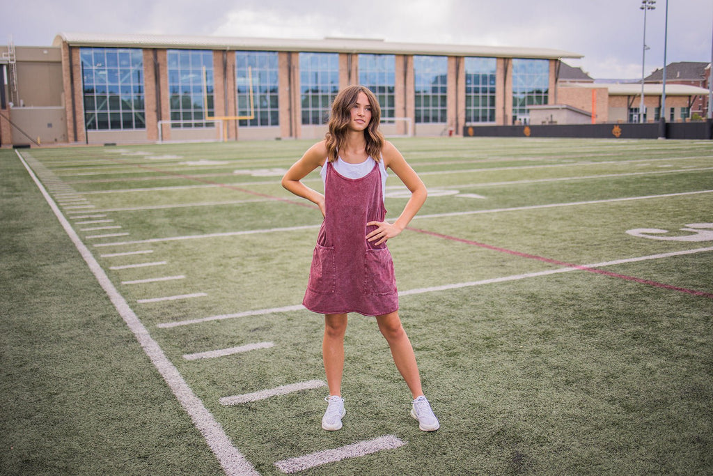 Ready To Play Dress - Maroon Acid Wash - Pepper & Pearl Boutique