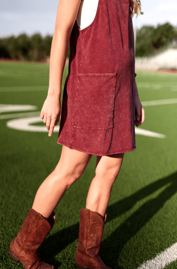 Ready To Play Dress - Maroon Acid Wash - Pepper & Pearl Boutique