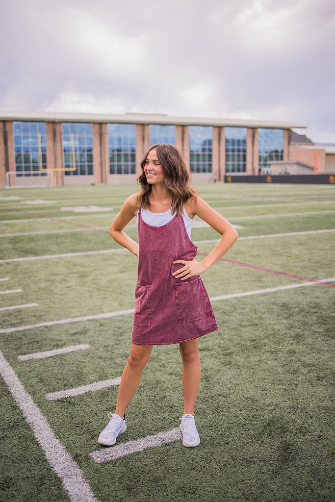 Ready To Play Dress - Maroon Acid Wash - Pepper & Pearl Boutique