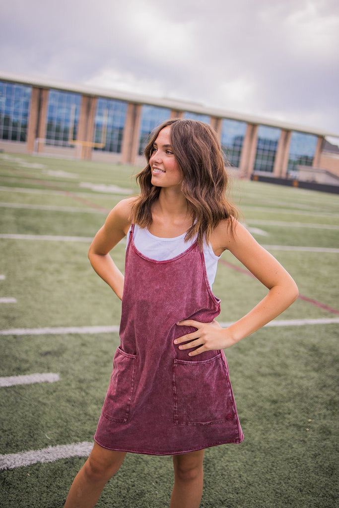 Ready To Play Dress - Maroon Acid Wash - Pepper & Pearl Boutique