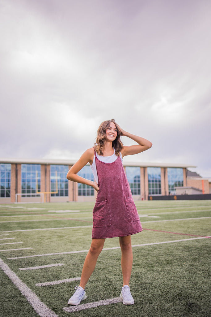 Ready To Play Dress - Maroon Acid Wash - Pepper & Pearl Boutique