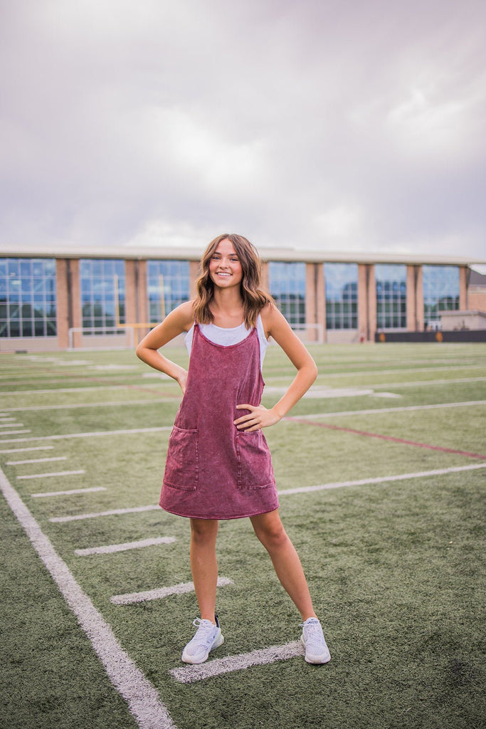 Ready To Play Dress - Maroon Acid Wash - Pepper & Pearl Boutique