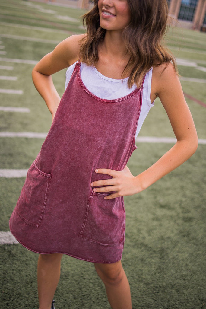 Ready To Play Dress - Maroon Acid Wash - Pepper & Pearl Boutique