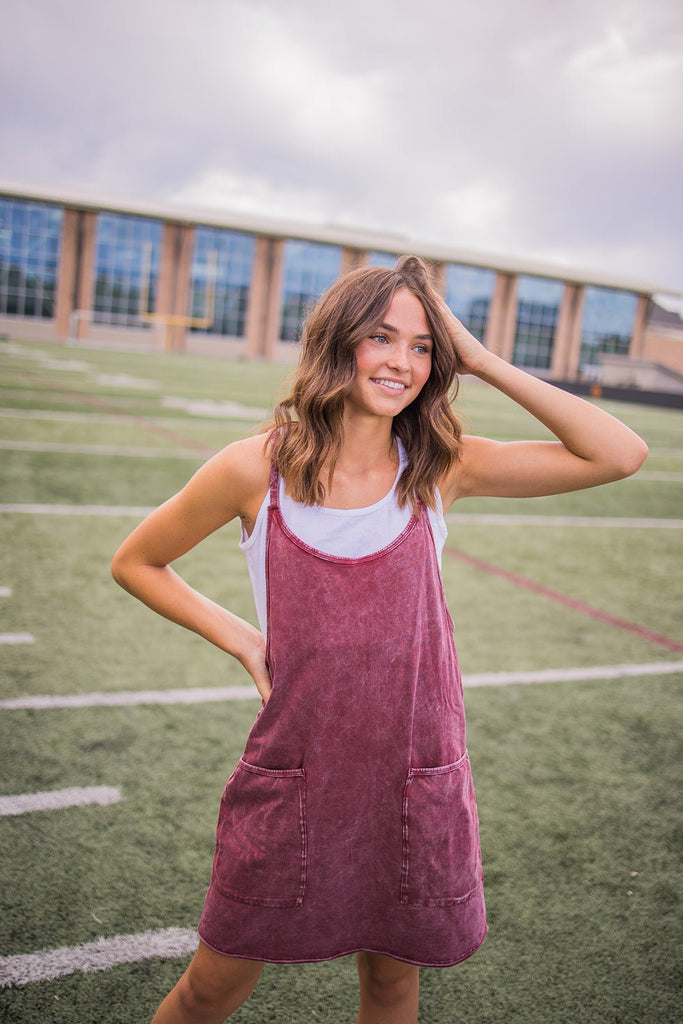 Ready To Play Dress - Maroon Acid Wash - Pepper & Pearl Boutique