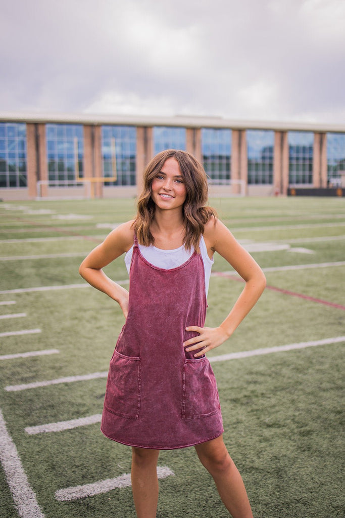 Ready To Play Dress - Maroon Acid Wash - Pepper & Pearl Boutique