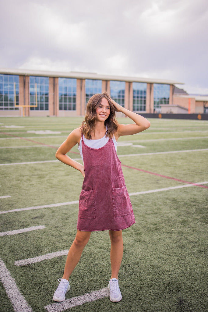 Ready To Play Dress - Maroon Acid Wash - Pepper & Pearl Boutique