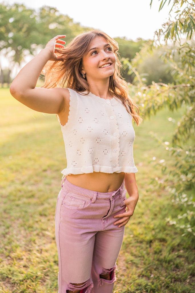 Ruffle Knit Button Up Tank - Pepper & Pearl Boutique