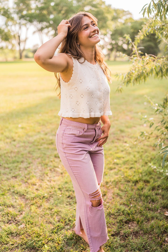 Ruffle Knit Button Up Tank - Pepper & Pearl Boutique