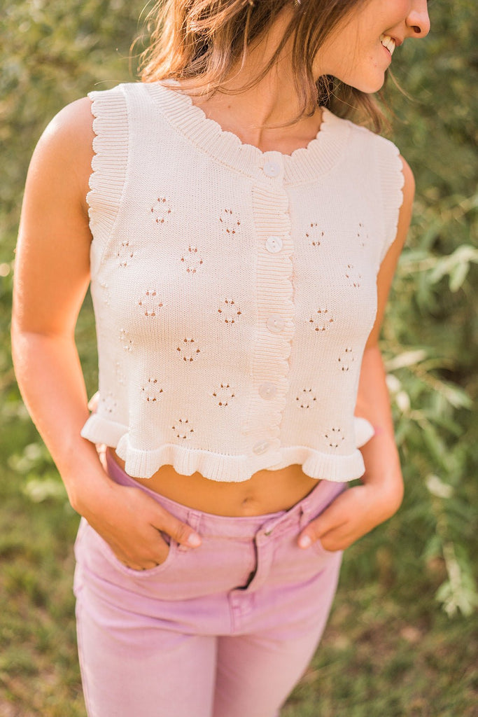 Ruffle Knit Button Up Tank - Pepper & Pearl Boutique